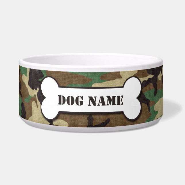 Gepersonaliseerd leger Woodland Camouflage Dog Bow Voerbakje (Voorkant)
