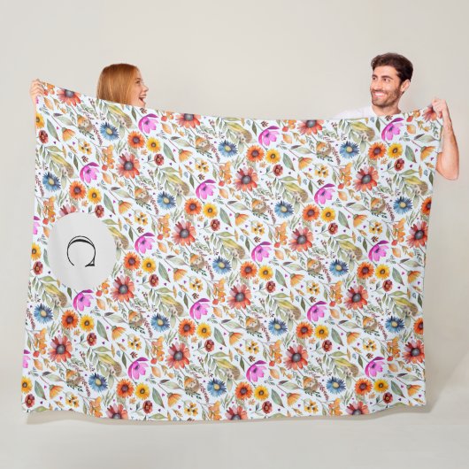Gepersonaliseerd lente Wildbloemen & Schattige ege Fleece Deken (In situ)