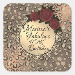 Gepersonaliseerd Leopard Roos Fabulous 40th Birthd Vierkante Sticker