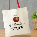 Gepersonaliseerd lesgeven tote bag<br><div class="desc">Unieke canvas tas voor het cadeau van docenten met de naam van je leraar,  een appel met een hartverscheurd hart en de woorden "Dank je".</div>