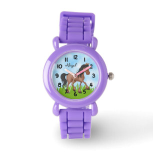 Gepersonaliseerd Leuk Bruin en Zwart Paard Horloge