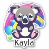 Gepersonaliseerd Leuk Koala Beer en Regenboog Sticker (Voorkant)