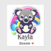 Gepersonaliseerd Leuk Koala Beer en Regenboog Sticker (Vel)