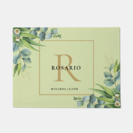 Gepersonaliseerd licht olijf groen goud monogram deurmat