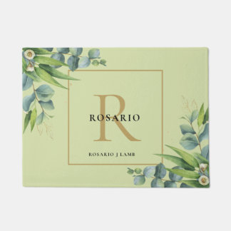 Gepersonaliseerd licht olijf groen goud monogram deurmat