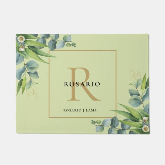 Gepersonaliseerd licht olijf groen goud monogram deurmat (Voorkant)