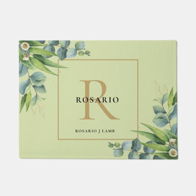 Gepersonaliseerd licht olijf groen goud monogram deurmat (Voorkant)