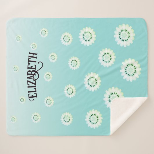 Gepersonaliseerd lichtblauw bloemenpatroon sherpa deken (Voorkant (horizontaal))