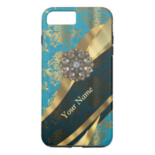 Gepersonaliseerd lichtblauw  damast patroon Case-Mate iPhone case