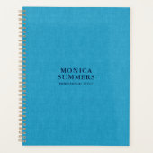 Gepersonaliseerd lichtblauw linnen 3 ring Multomap Planner (Voorkant)