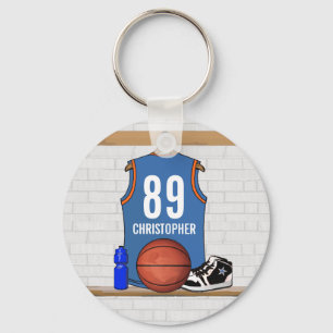 Gepersonaliseerd lichtblauw Oranje Basketball Jers Sleutelhanger