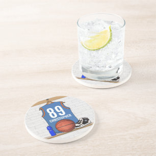 Gepersonaliseerd lichtblauw Oranje Basketball Jers Zandsteen Onderzetter