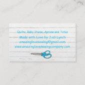 Gepersonaliseerd lichtblauwe naaimachine 3 visitekaartje (Achterkant)