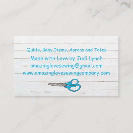 Gepersonaliseerd lichtblauwe naaimachine 3 visitekaartje (Achterkant)