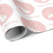 Gepersonaliseerd lichtroze Roos, magisch Unicorn Cadeaupapier (Rol Hoek)