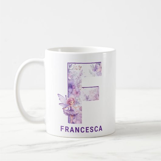 Gepersonaliseerd Lila Fairy Monogram F Koffiemok (Links)