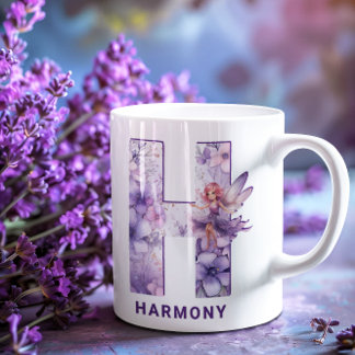 Gepersonaliseerd Lila feeënmonogram H Koffiemok