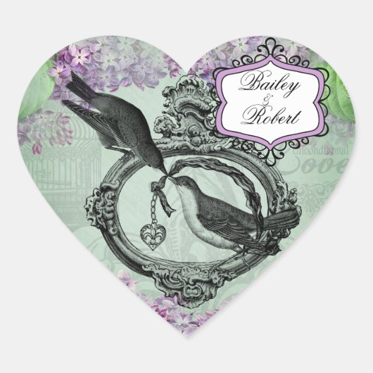 Gepersonaliseerd  Lilacs Locket Heart Stickers (Voorkant)