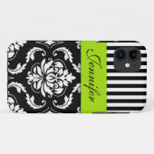 GEPERSONALISEERD LIME GROEN, ZWARTE DAMASKSTRIPEN Case-Mate iPhone CASE (Achterkant (horizontaal))