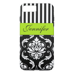 GEPERSONALISEERD LIME GROEN, ZWARTE DAMASKSTRIPEN Case-Mate iPhone CASE