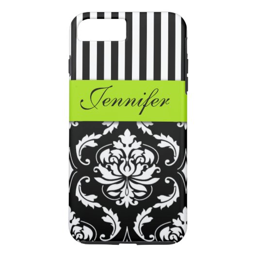 GEPERSONALISEERD LIME GROEN, ZWARTE DAMASKSTRIPEN Case-Mate iPhone CASE (Achterkant)
