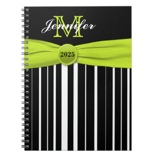Gepersonaliseerd Limoen Black White Striped Notiti Notitieboek