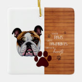 Gepersonaliseerd linker pootafdrukken op ons hart keramisch ornament (Voorkant)