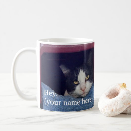 Gepersonaliseerd linkshandige kattenkoffie-mok koffiemok (Met donut)