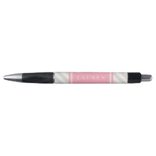 Gepersonaliseerd linnen beige en roze strepen patr pen