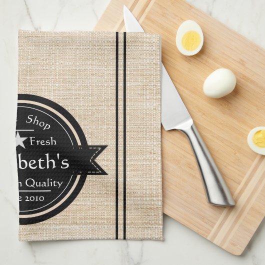 Gepersonaliseerd linnenkijkcafé logo theedoek (Quarter Fold)