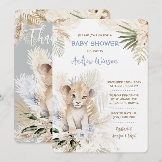 Gepersonaliseerd Lion Prince Baby shower Kaart (Voorkant / Achterkant)
