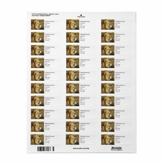 Gepersonaliseerd Lion Wild Animal Wildlife Safari Etiket (Full Sheet)