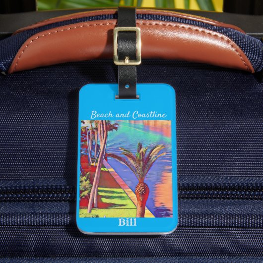 Gepersonaliseerd Little Palm Coastal Beach Bagagelabel (Voorkant Insitu 2)