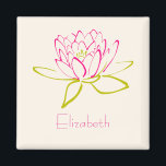 Gepersonaliseerd. Lotus Bloem / Waterlelie Tekenin Magneet<br><div class="desc">Een omtrek van een lotusbloem / waterlelie. De bloemblaadjes zijn roze getekend en de bladeren zijn groen getekend. Personaliseer met jouw naam geschreven in een sierlijk lettertype in heet roze. De achtergrond is een delicate eierschaal wit.</div>