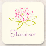Gepersonaliseerd Lotus Flower/Water Lily Illustrat Onderzetter<br><div class="desc">Aanpassen met de naam van uw keuze. Een omtrek van een lotusbloem/waterlelie. De in roze geschetste zaden en de in groen geschetste bladeren.</div>