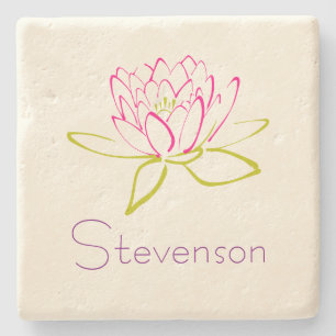Gepersonaliseerd Lotus Flower/Water Lily Illustrat Stenen Onderzetter