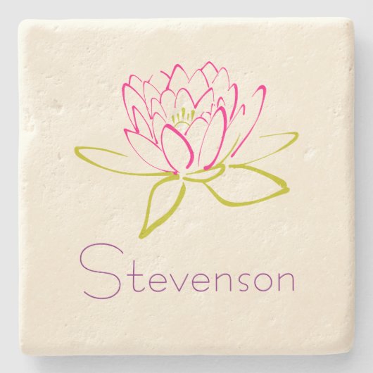 Gepersonaliseerd Lotus Flower/Water Lily Illustrat Stenen Onderzetter (Voorkant)