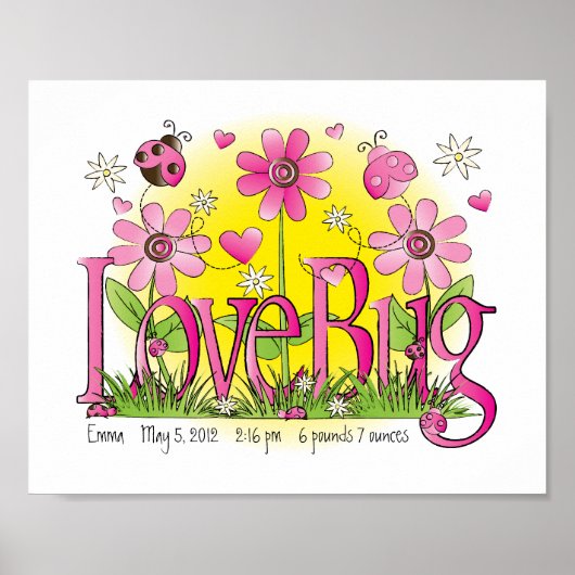 Gepersonaliseerd Love Bug Lady Bug Girls Room Art Poster (Voorkant)