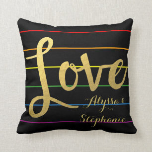 Gepersonaliseerd Love Rainbow Pinstripe LGBT Coupl Kussen