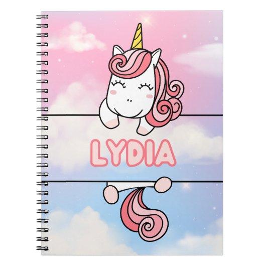 Gepersonaliseerd Lydia Unicorn Girlie Notitieboek (Voorkant)
