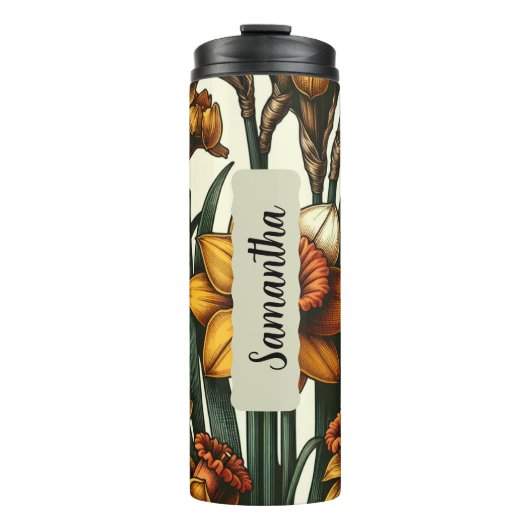 Gepersonaliseerd maart Geboortebloem Skinny 16 oz Thermosbeker (Voorkant)