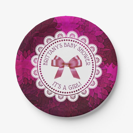 Gepersonaliseerd Magenta Girl's Baby shower Bord (Voorkant)