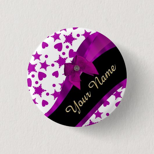 gepersonaliseerd magenta girly ronde button 3,2 cm (Voorkant)