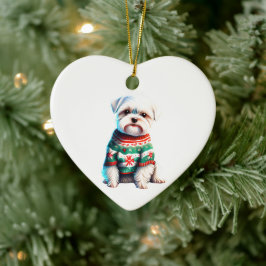 Gepersonaliseerd Maltees in Kersttrui Keramisch Ornament