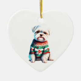 Gepersonaliseerd Maltees in Kersttrui Keramisch Ornament