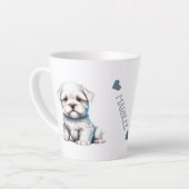 Gepersonaliseerd Maltees Puppy Hondennaam Jouw tek Latte Mok (Linkerhoek)