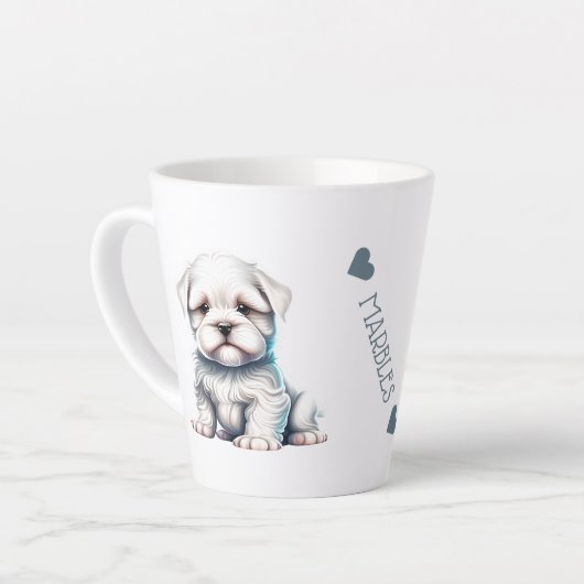 Gepersonaliseerd Maltees Puppy Hondennaam Jouw tek Latte Mok (Linkerhoek)