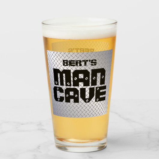 Gepersonaliseerd Man Cave Diamondplate Beer Glass Glas (Voorkant gevuld)