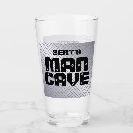 Gepersonaliseerd Man Cave Diamondplate Beer Glass Glas (Voorkant)