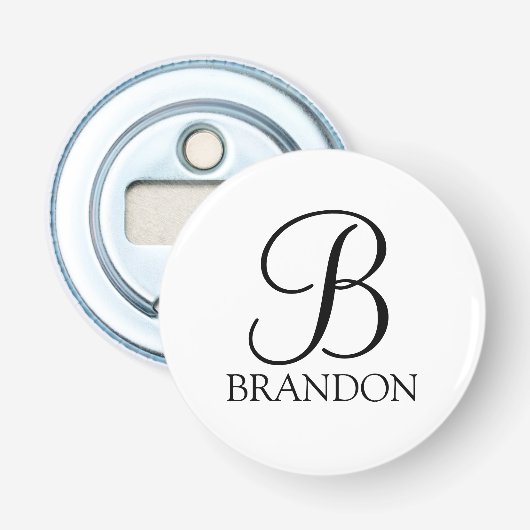 Gepersonaliseerd Manuscript Monogram en Naam Button Flesopener (Voorkant)